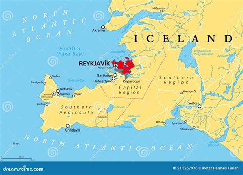Kaart van IJsland met Reykjavik gemarkeerd