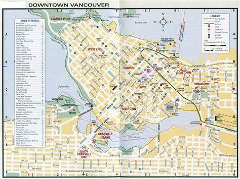 Kaart van Vancouver met belangrijke wijken en bezienswaardigheden