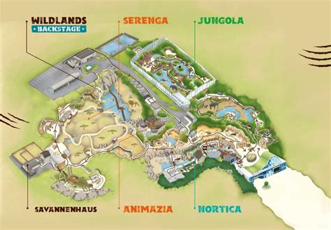 Een overzichtskaart van WILDLANDS met de drie werelden: Jungola, Serenga en Nortica.