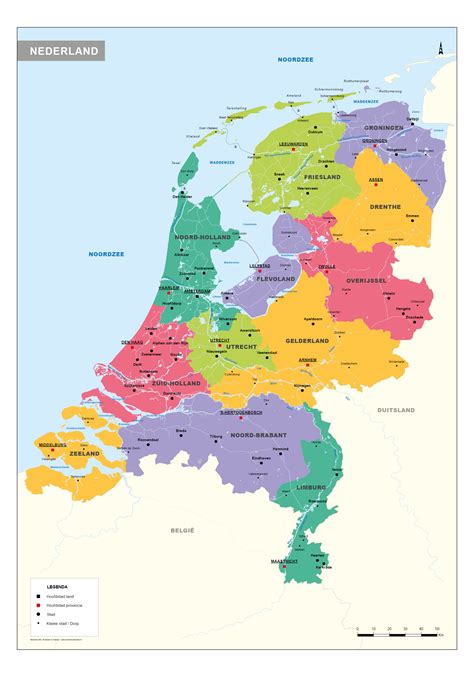 Kaart van Nederland met populaire vakantiebestemmingen gemarkeerd