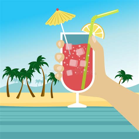 Illustratie van een tropisch strand met een cocktail en de TUI-logo