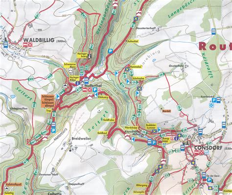 Gedetailleerde wandelkaart van de regio Müllerthal in Luxemburg