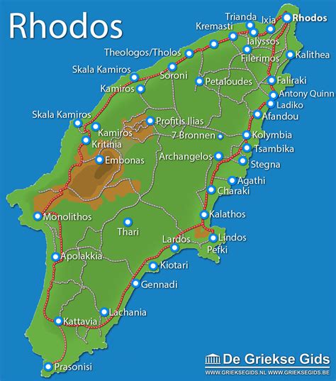 Kaart van het eiland Rhodos met highlights