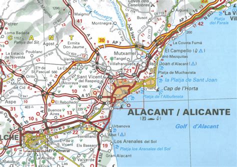 Kaart met routes van Alicante Airport naar Valencia en Murcia