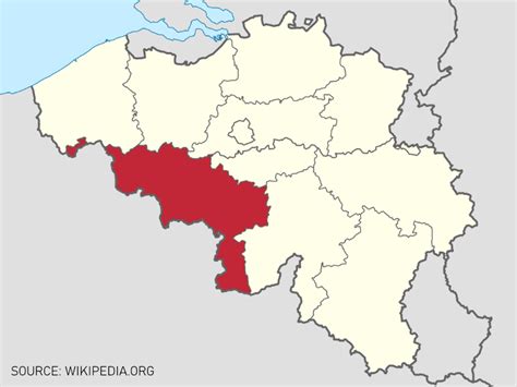 kaart van de provincie Henegouwen met belangrijke steden en natuurgebieden