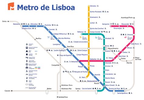 Metrokaart van Lissabon met de rode lijn gemarkeerd