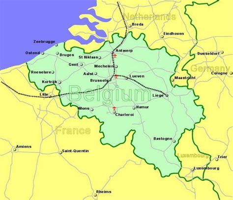 Kaart van België met de belangrijkste luchthavens en hun verbindingen met Kopenhagen