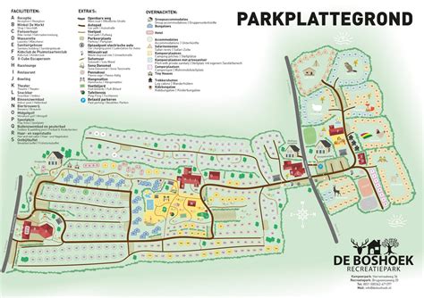 Overzichtskaart van Recreatiepark De Boshoek met de ligging van accommodaties en faciliteiten.