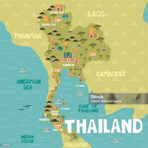 Kaart van Thailand met toeristische bestemmingen