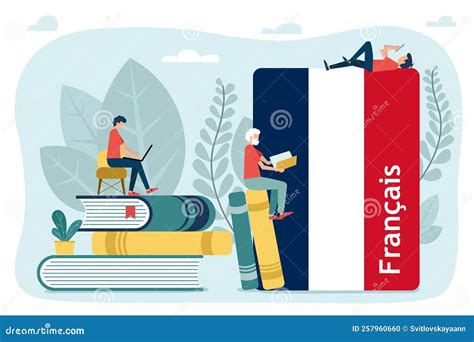 Illustratie van een Alliance Française locatie met studenten die Frans leren.