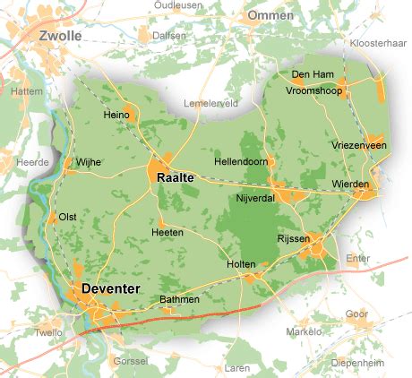 Kaart van de regio Salland met de ligging van Heeten, Deventer en Nationaal Park de Sallandse Heuvelrug