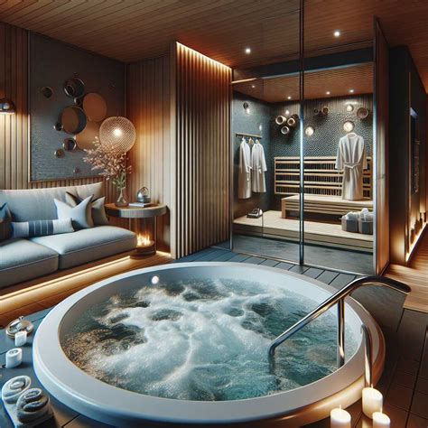 Interieur van een luxe suite met sauna en jacuzzi