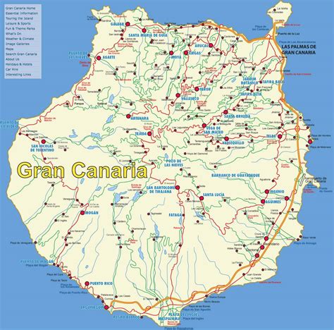 Kaart van Gran Canaria met belangrijke bezienswaardigheden en wegennet