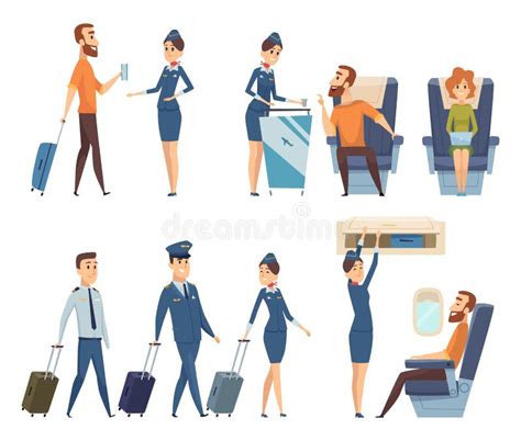 Illustratie van een stewardess die passagiers verwelkomt aan boord