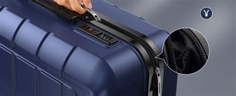 Illustratie van een hardcase koffer met details zoals een cijferslot, uitschuifbare handgreep en wieltjes.