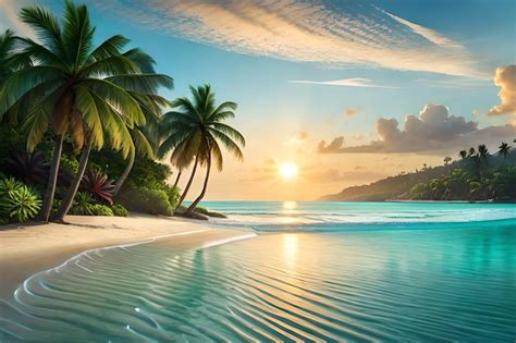 Een panoramisch uitzicht op een tropisch strand met palmbomen en turquoise water op Saint Lucia.