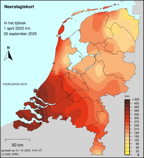 Kaart van Nederland met de verwachte neerslaghoeveelheid voor de komende 14 dagen in Rotterdam.
