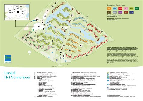 Plattegrond van Landal Het Vennenbos met aanduiding van verschillende bungalowtypes en faciliteiten.