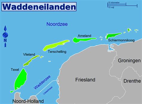 Overzichtskaart van de Waddeneilanden