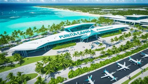 Plattegrond van de terminals op Punta Cana International Airport met aanduiding van voorzieningen.