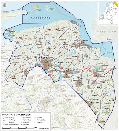 Kaart van de provincie Groningen met de belangrijkste meren en natuurgebieden.