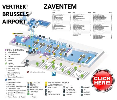Overzicht van winkels en eetgelegenheden op de luchthaven van Sevilla