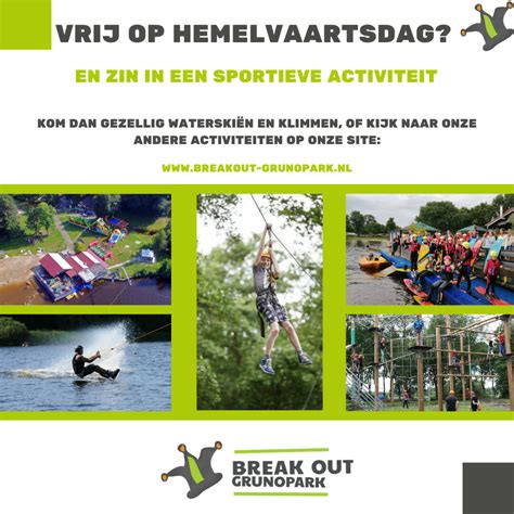 Collage van diverse groepsactiviteiten: kanoën, klimmen, stadswandeling, bierproeverij.