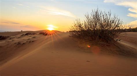 Rode zandduinen van Mui Ne bij zonsondergang