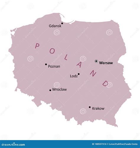 Plattegrond van Polen met de belangrijkste steden gemarkeerd