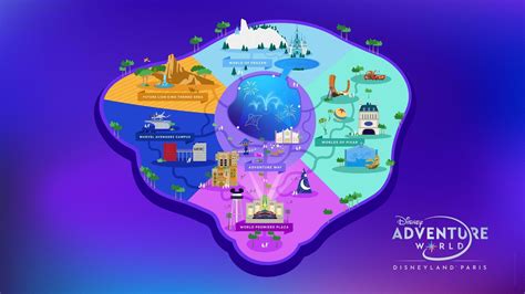 Concepttekening van de nieuwe zone Disney Adventure World met elementen uit Frozen en The Lion King.