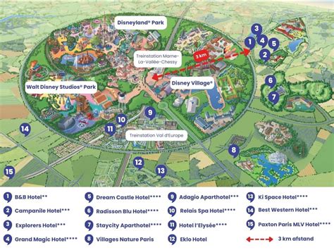 Overzichtskaart van de hotels rondom Disneyland Paris.