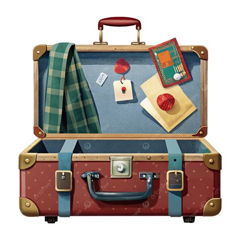 Illustratie van een koffer met daarin verschillende reisbenodigdheden