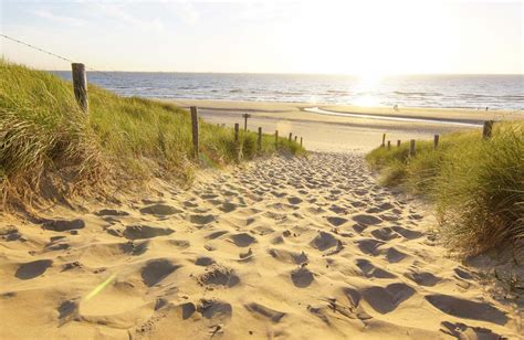 Een sfeervolle foto van het strand van Katwijk aan Zee met duinen op de achtergrond.
