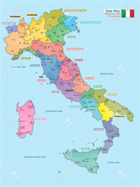 Een kaart van Italië met de populaire regio's gemarkeerd