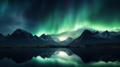 Illustratie van het noorderlicht boven een besneeuwd landschap