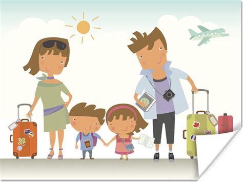 Illustratie van een gezin dat met een compacte buggy op reis gaat