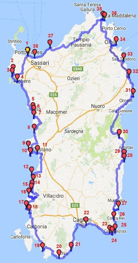 Infographic met verkeersborden en snelheidslimieten op Sardinië.