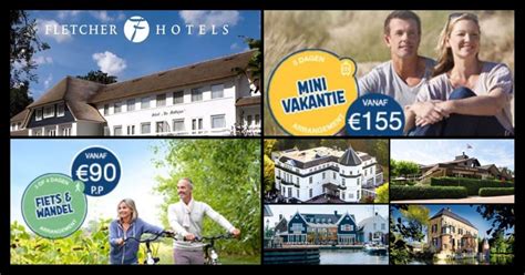 Overzicht van populaire Fletcher Hotel aanbiedingen, zoals de €25,- actie en samenwerkingen met AH en Kruidvat.