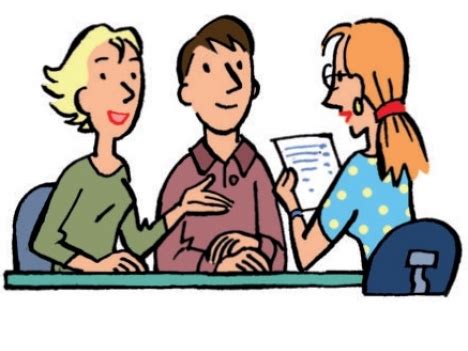 Illustratie van ouders die in gesprek zijn met schoolpersoneel