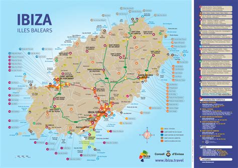 Kaart van Ibiza met belangrijke bezienswaardigheden en stranden