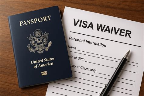 Illustratie van het Visa Waiver Program logo en een paspoort.