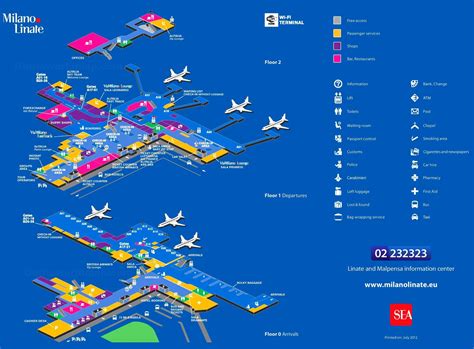 Schema van de luchthaven Milaan Linate met belangrijke faciliteiten