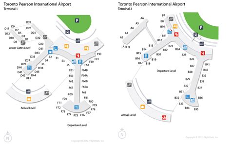 Plattegrond van Toronto Pearson International Airport met aanduiding van terminals en verhuurbedrijven