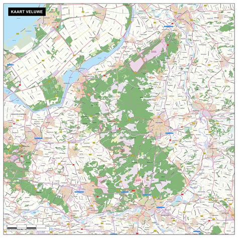 Kaart van de Veluwe met highlights zoals bossen, heidevelden en steden.