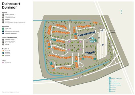 Overzichtskaart van Roompot Duinresort Dunimar en de omliggende omgeving met focus op fietsroutes en nabijgelegen stranden.