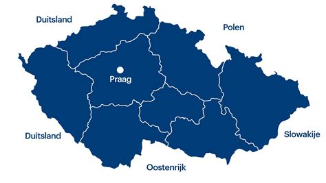Kaart van Tsjechië met de belangrijkste steden Praag, Brno en Ostrava aangegeven