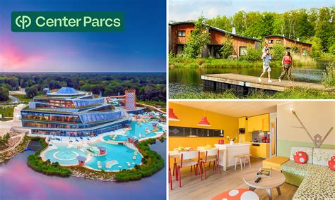 Artistieke impressie van de cottages en het subtropische zwemparadijs van Center Parcs Villages Nature Paris