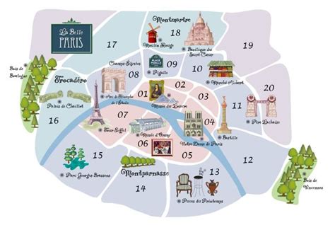 Plattegrond van Parijs met belangrijke bezienswaardigheden