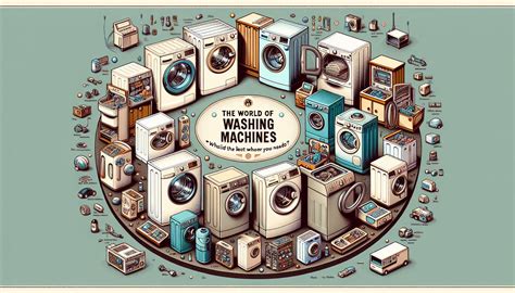 Illustratie van diverse soorten wasmachines, waaronder voorladers en bovenladers.