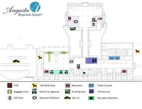 Plattegrond van Augusta, Georgia met de ligging van Augusta Regional Airport.
